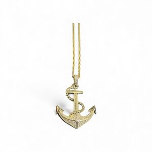 925 Sterling Silver Gold-Tone Anchor Necklace – CZ Style